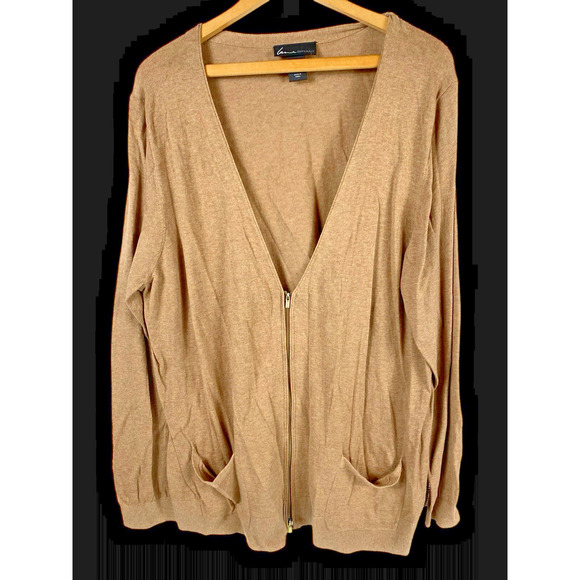 Lane Bryant 26/28 4X Cardigan Sweater Tan Brown 1/2 Zip Cotton Preppy Coastal - Picture 4 of 9